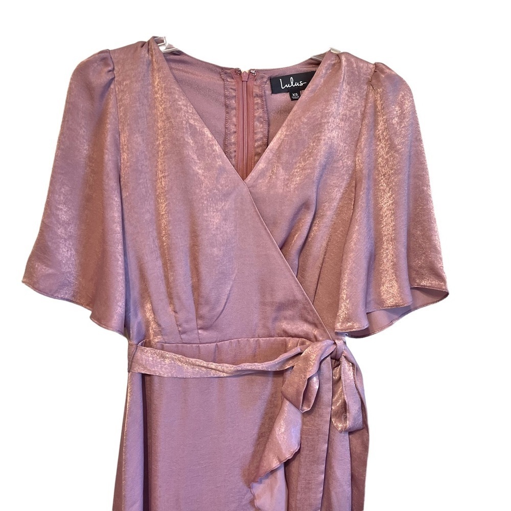 Lulus Eliza Wrap Mini Dress‎ in Pink Blush Satin Women's XS NWT - Picture 3 of 10
